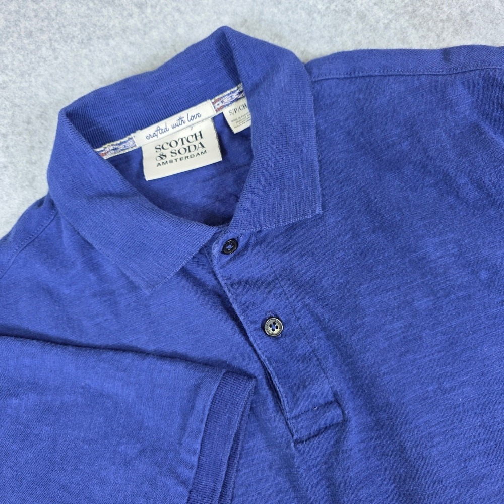 Scotch & Soda Men Small Blue Slub Jersey Short Sleeve Polo Shirt S EUC Mint Top